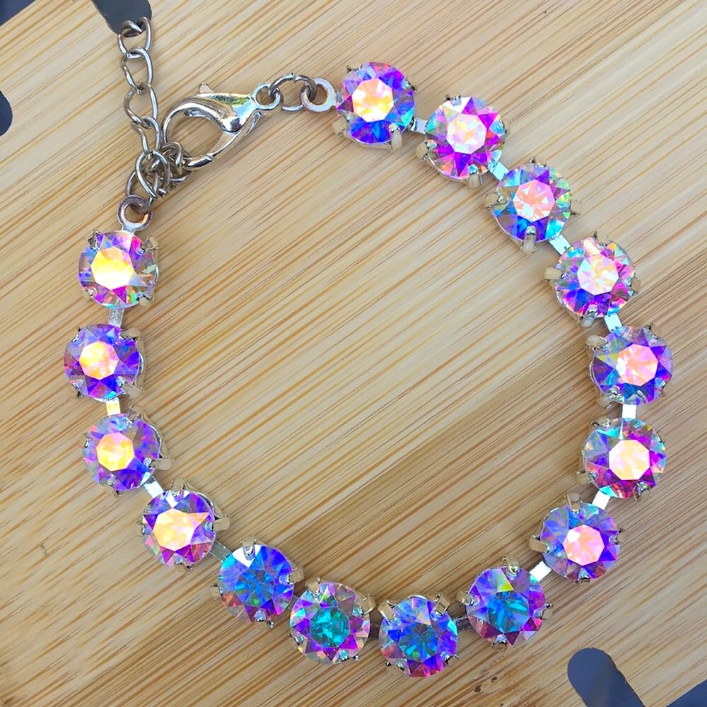 Iridescent Aurora Borealis + Silver Crystal Tennis Bracelet - Picture 5 of 10